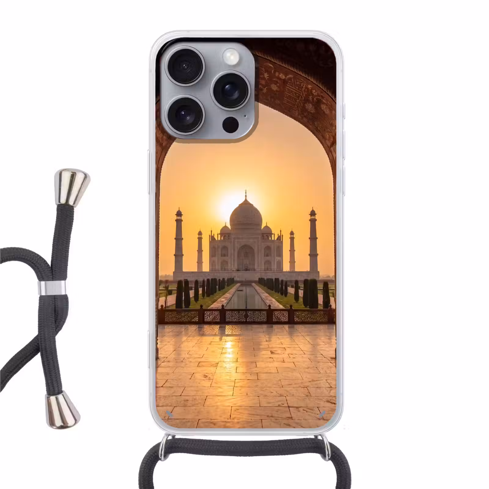 Telefoonhoesje met koord - Monument - Zonsondergang - Goud — 1
