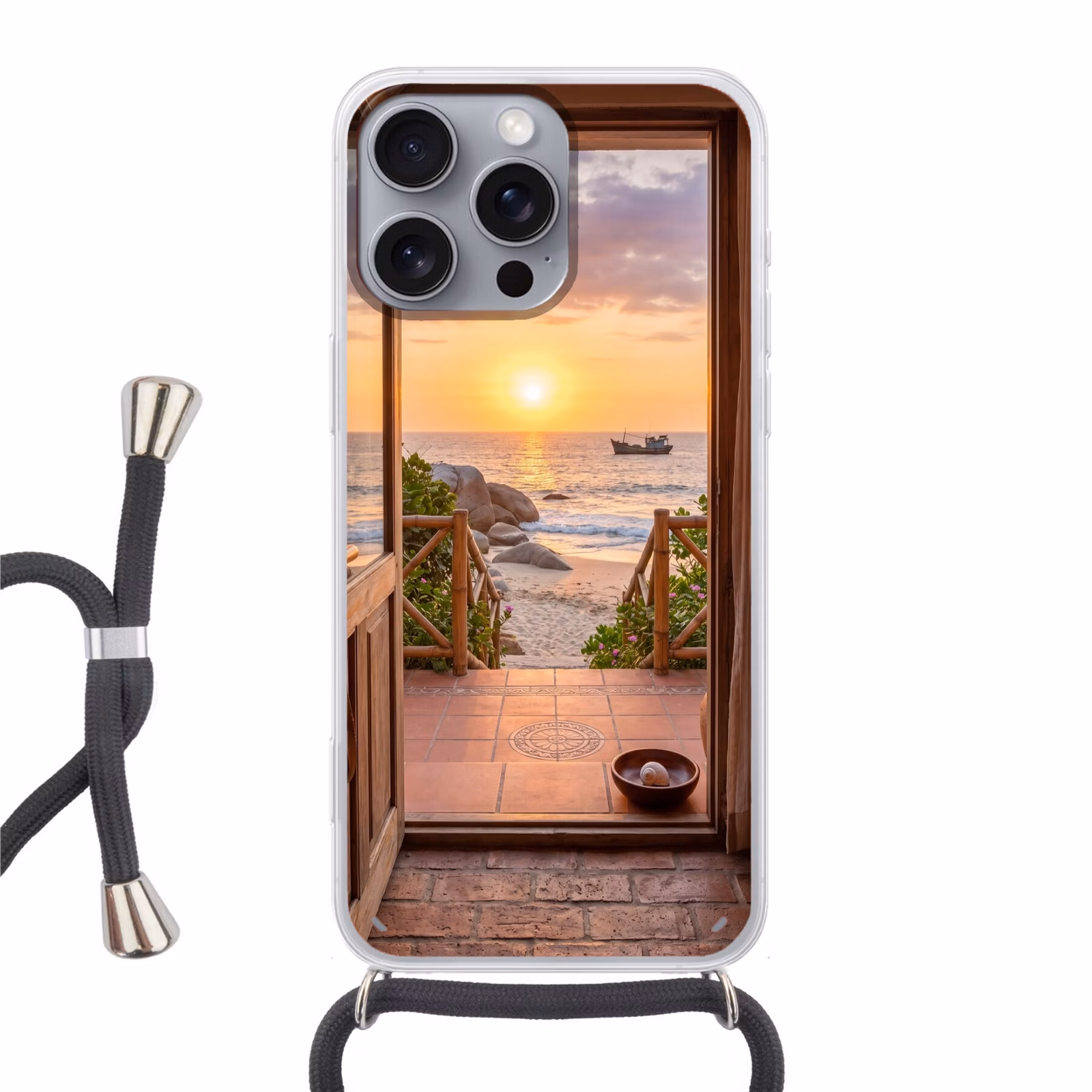 Telefoonhoesje met koord - Strand - Zonsondergang - Natuur — 1