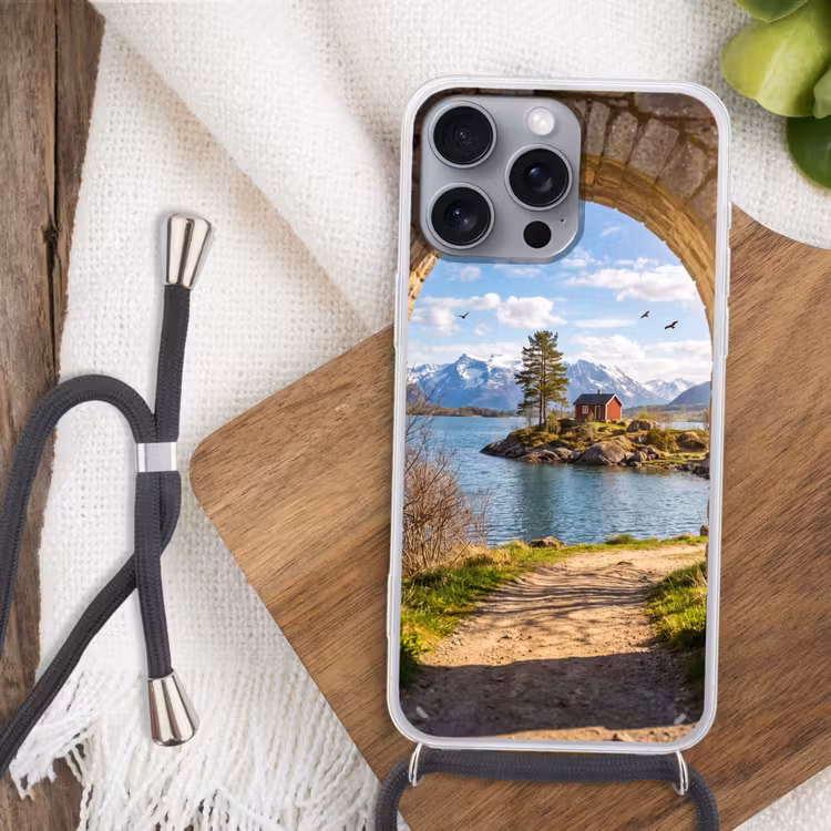 Telefoonhoesje met koord - Huis - Meer - Bergen — 3
