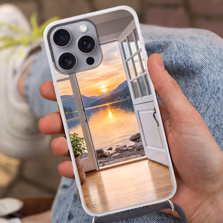 Telefoonhoesje met koord - Meer - Zonsondergang - Natuur — 2