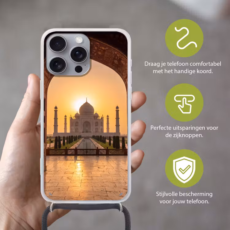 Telefoonhoesje met koord - Monument - Zonsondergang - Goud — 4