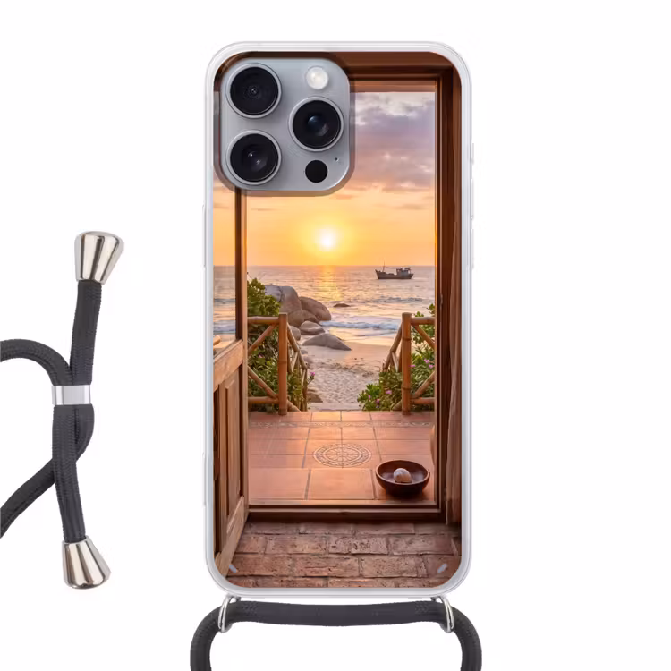Telefoonhoesje met koord - Strand - Zonsondergang - Natuur — 1