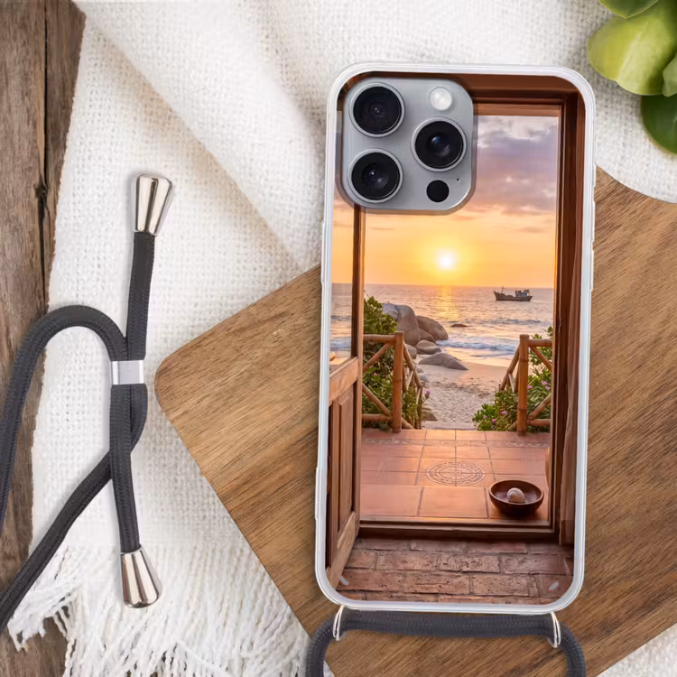 Telefoonhoesje met koord - Strand - Zonsondergang - Natuur — 3