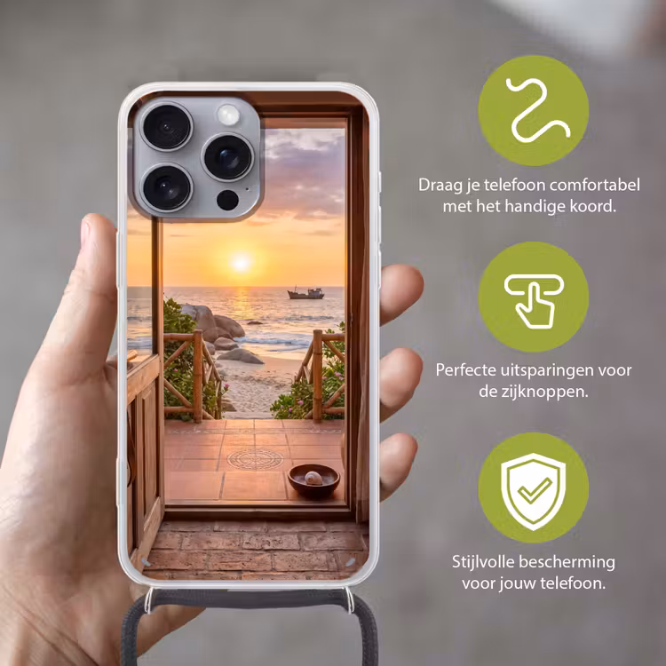 Telefoonhoesje met koord - Strand - Zonsondergang - Natuur — 4