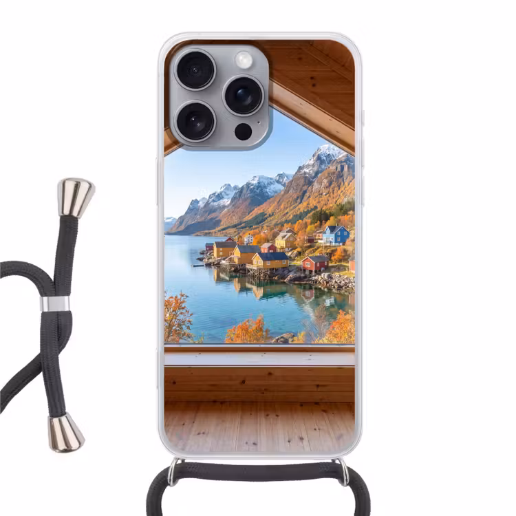 Telefoonhoesje met koord - Uitzicht - Fjord - Herfst — 1