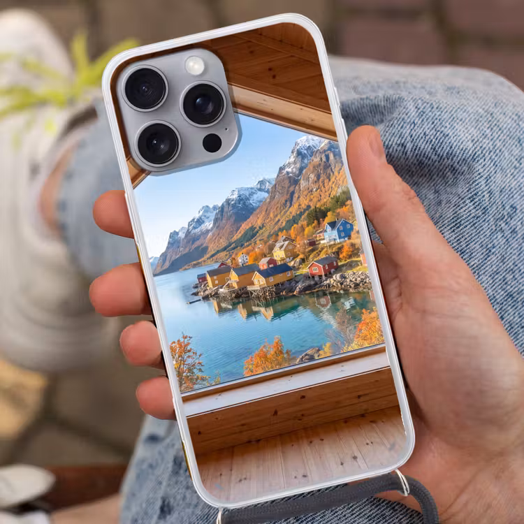Telefoonhoesje met koord - Uitzicht - Fjord - Herfst — 2