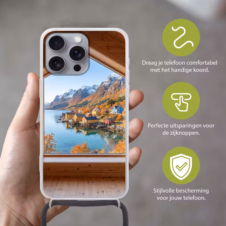 Telefoonhoesje met koord - Uitzicht - Fjord - Herfst — 4
