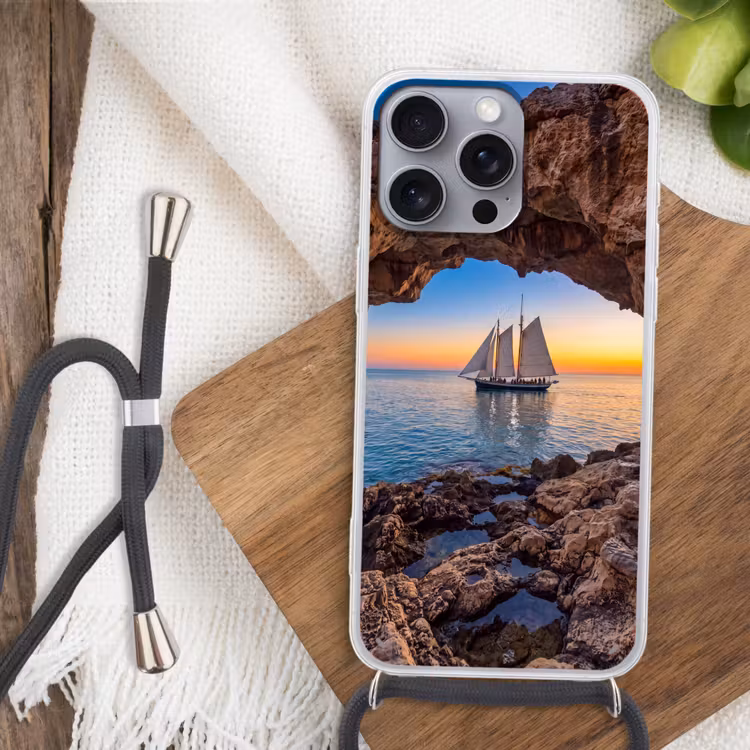 Telefoonhoesje met koord - Zeilboot - Zonsondergang - Zee — 3