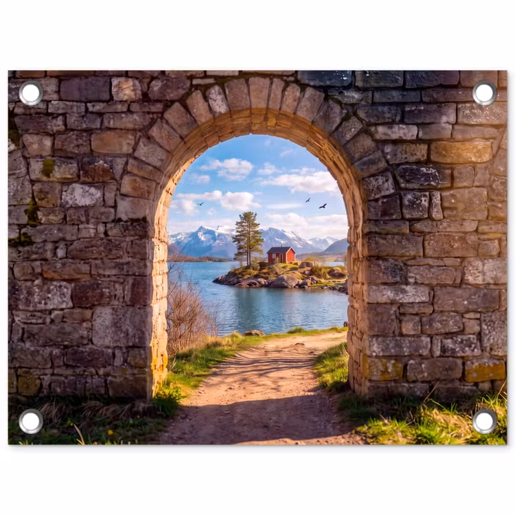 Tuinposter - Huis - Meer - Bergen — 1