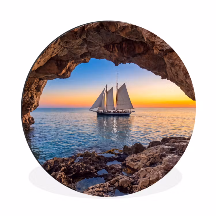 Muurcirkel aluminium - Zeilboot - Zonsondergang - Zee — 1