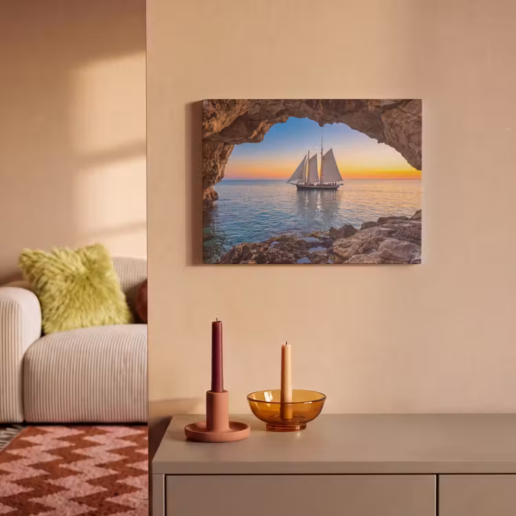 Akoestisch schilderij - Zeilboot - Zonsondergang - Zee — 2