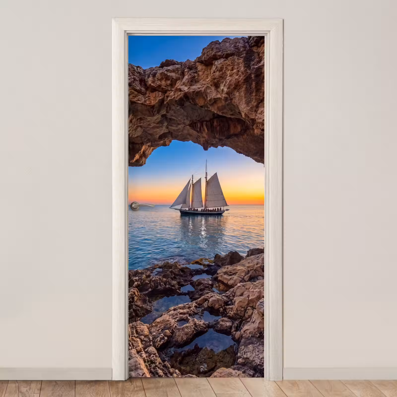 Deursticker - Zeilboot - Zonsondergang - Zee — 1