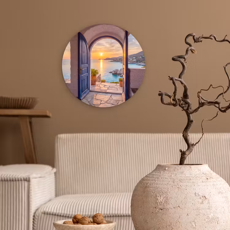 Muurcirkel glas - Open deur - Zee — 2