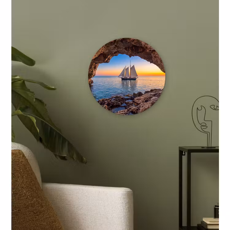 Muurcirkel glas - Zeilboot - Zonsondergang - Zee — 3