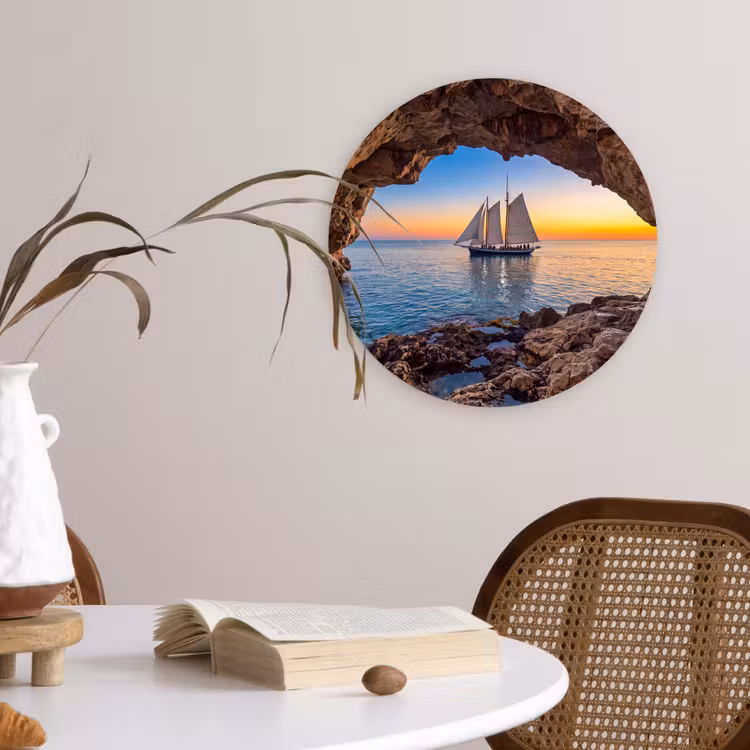 Muurcirkel glas - Zeilboot - Zonsondergang - Zee — 4