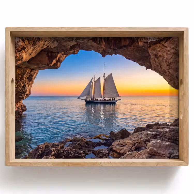 Dienblad - Zeilboot - Zonsondergang - Zee — 1