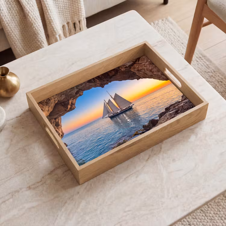 Dienblad - Zeilboot - Zonsondergang - Zee — 2