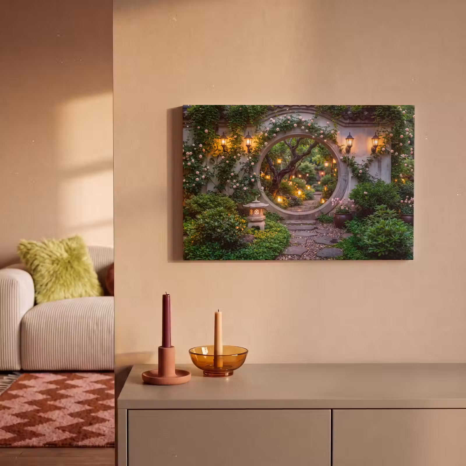 Canvas schilderij - Poort - Tuin - Verlichting — 1