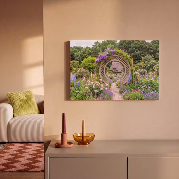 Canvas schilderij - Tuin - Boog - Bloemen — 1