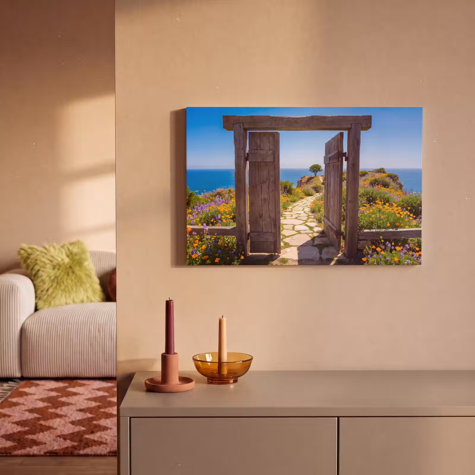 Canvas schilderij - Poort - Pad - Zee — 1
