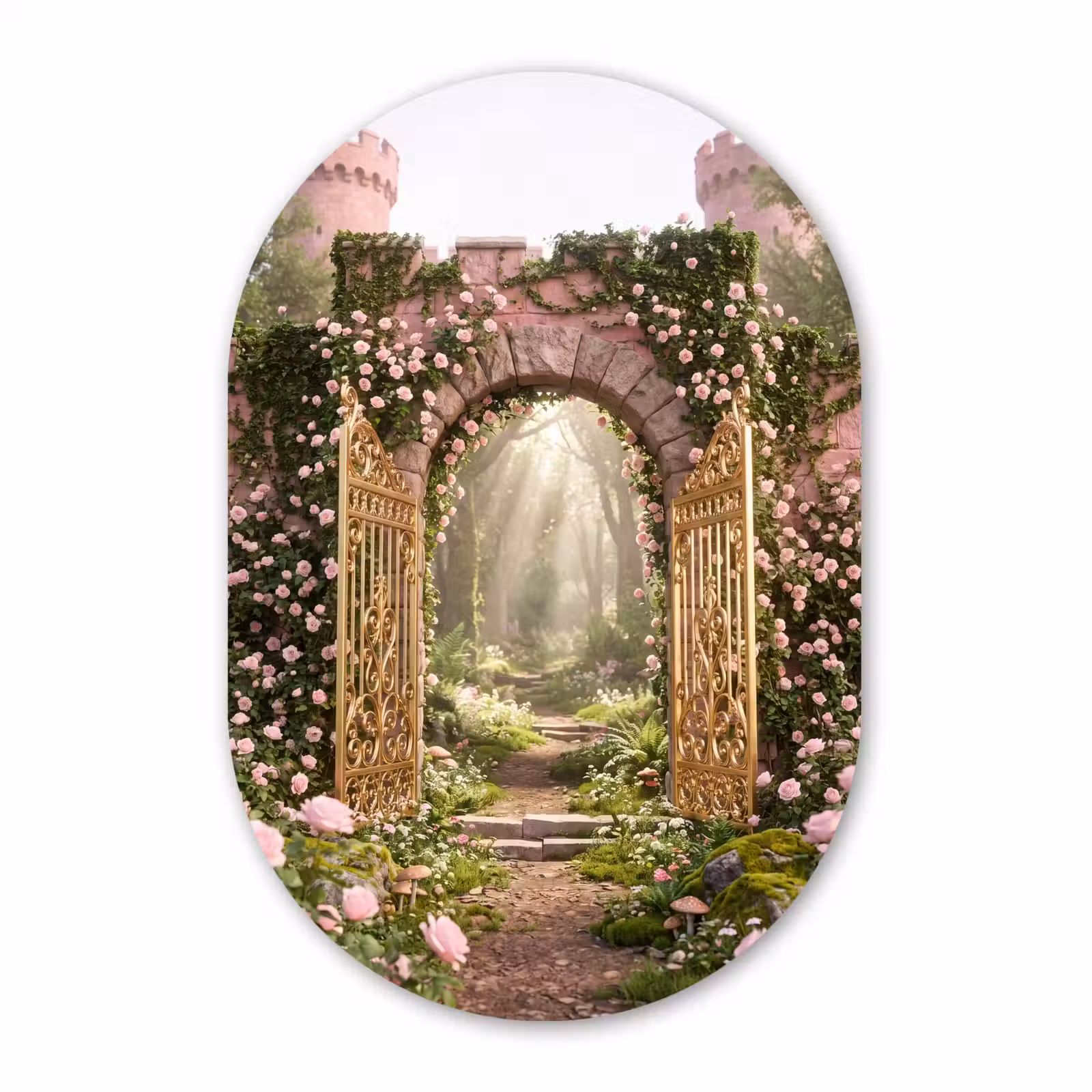 Muurovaal glas - Poort - Bloemen - Sprookje — 1