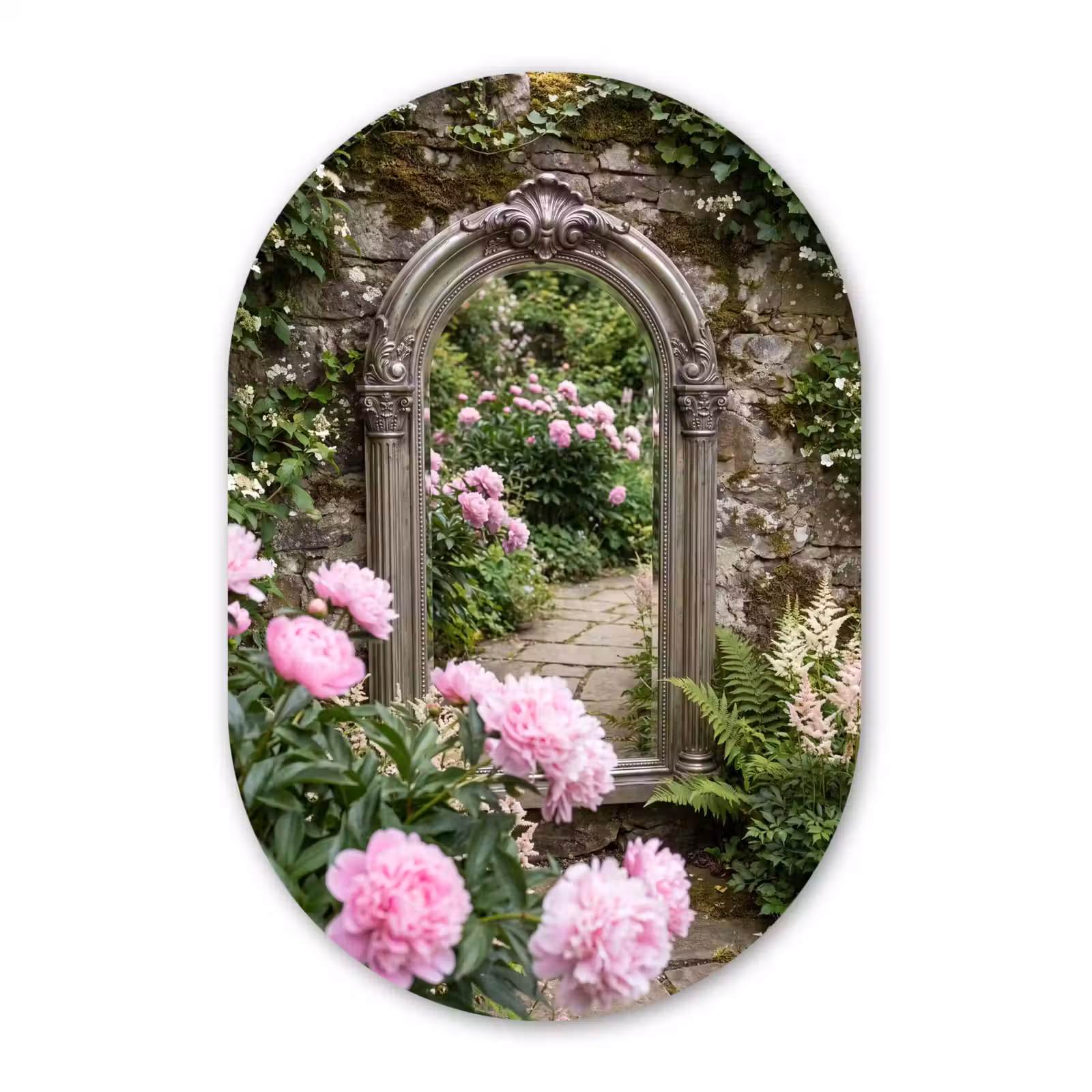 Muurovaal glas - Spiegel - Tuin - Bloemen — 1