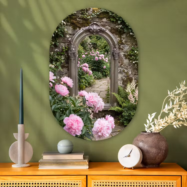 Muurovaal glas - Spiegel - Tuin - Bloemen — 2
