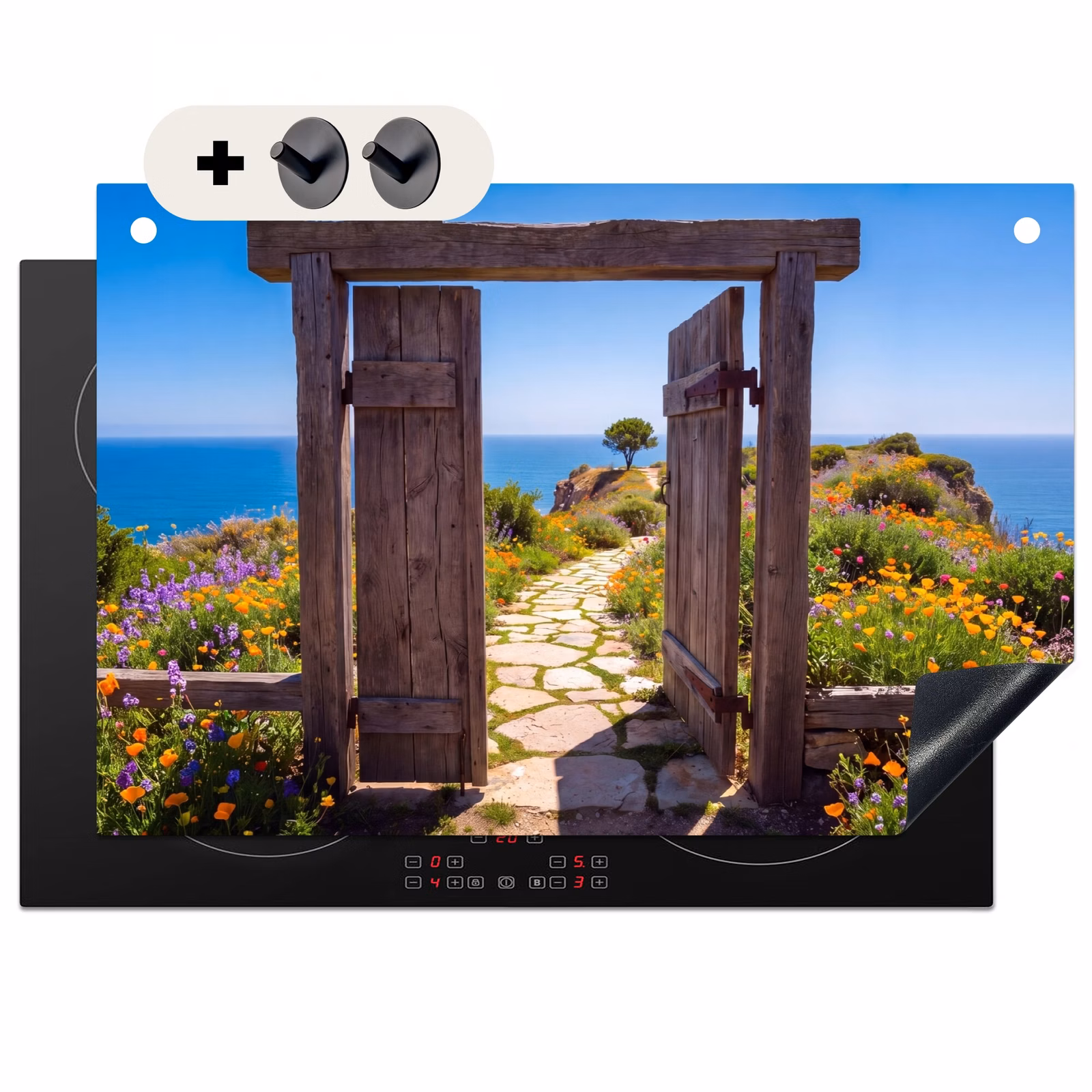 Inductiebeschermer & spatscherm (2in1) - Poort - Pad - Zee — 1