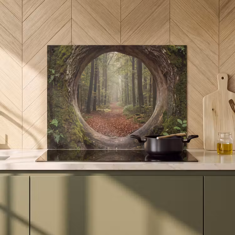 Inductiebeschermer & spatscherm (2in1) - Boom - Bos - Natuur — 2