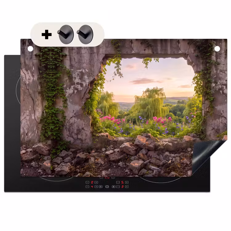 Inductiebeschermer & spatscherm (2in1) - Muur - Natuur - Bloemen — 1