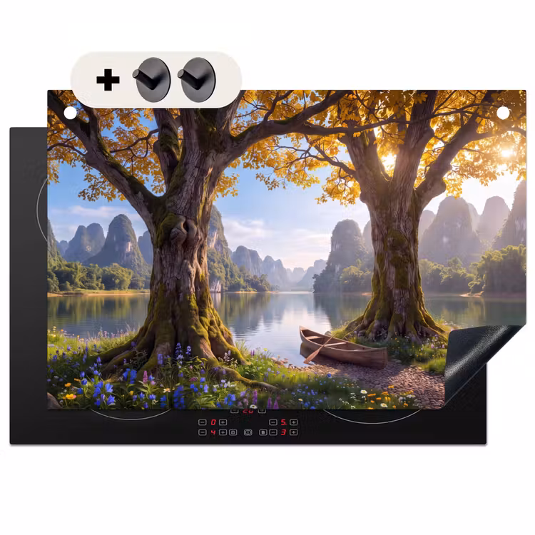 Inductiebeschermer & spatscherm (2in1) - Natuur - Meer - Bergen — 1