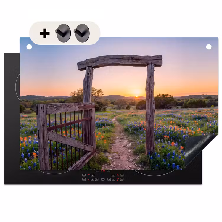 Inductiebeschermer & spatscherm (2in1) - Poort - Bloemen - Natuur — 1