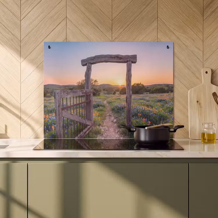 Inductiebeschermer & spatscherm (2in1) - Poort - Bloemen - Natuur — 2