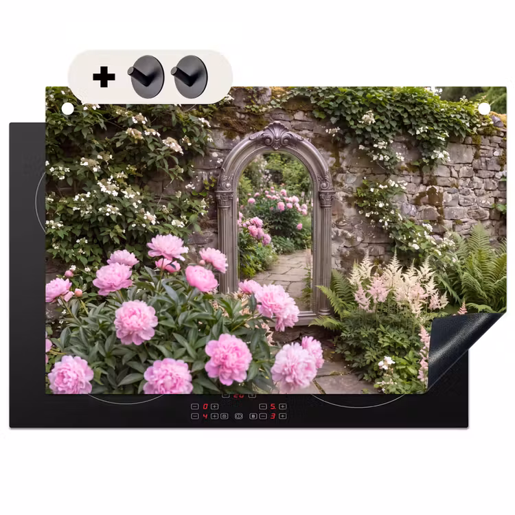 Inductiebeschermer & spatscherm (2in1) - Spiegel - Tuin - Bloemen — 1