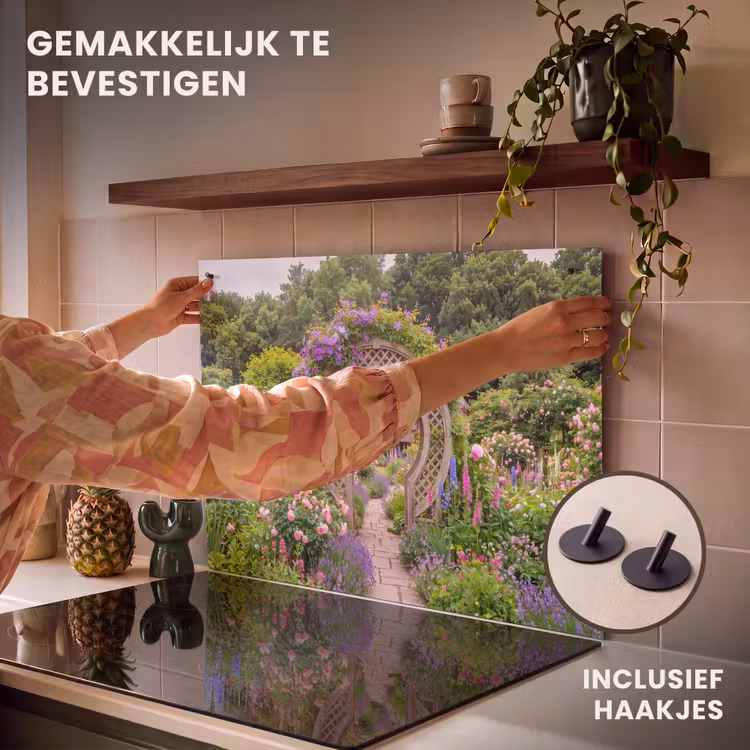 Inductiebeschermer & spatscherm (2in1) - Tuin - Boog - Bloemen — 7