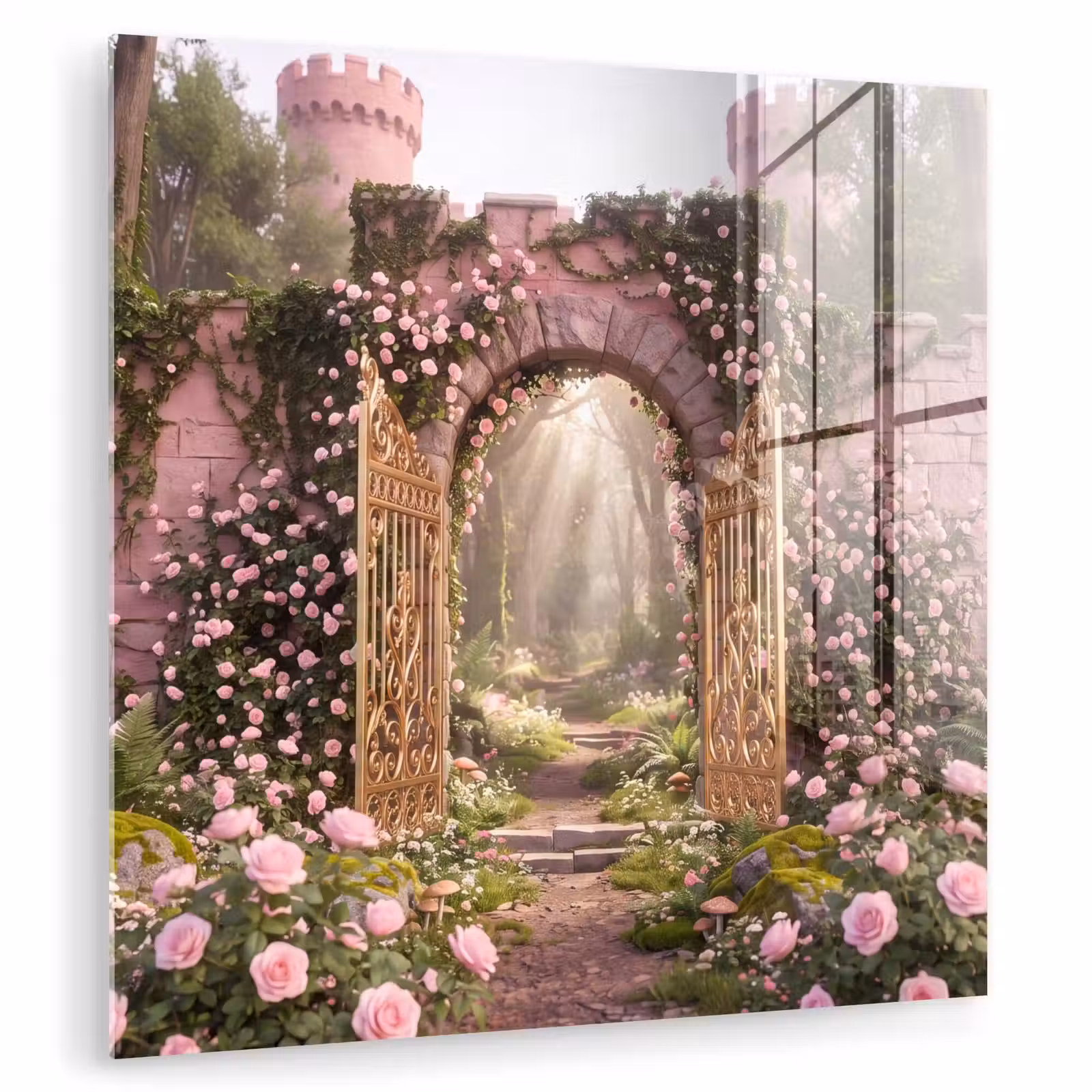 Glas schilderij - Poort - Bloemen - Sprookje — 1
