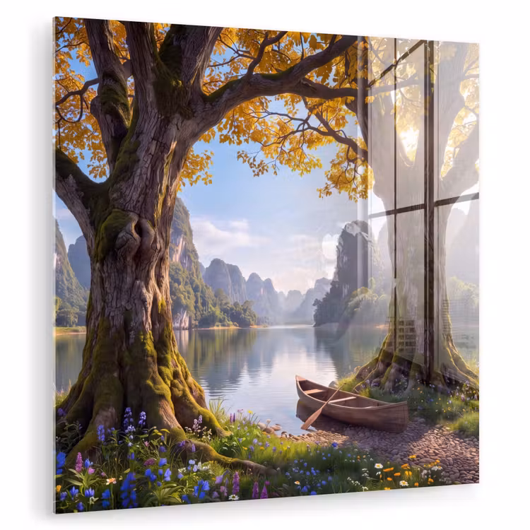 Glas schilderij - Natuur - Meer - Bergen — 1