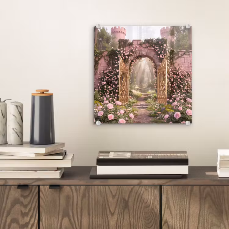Glas schilderij - Poort - Bloemen - Sprookje — 2