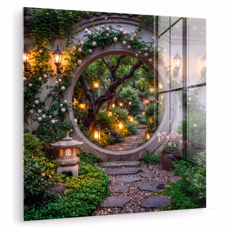 Glas schilderij - Poort - Tuin - Verlichting — 1