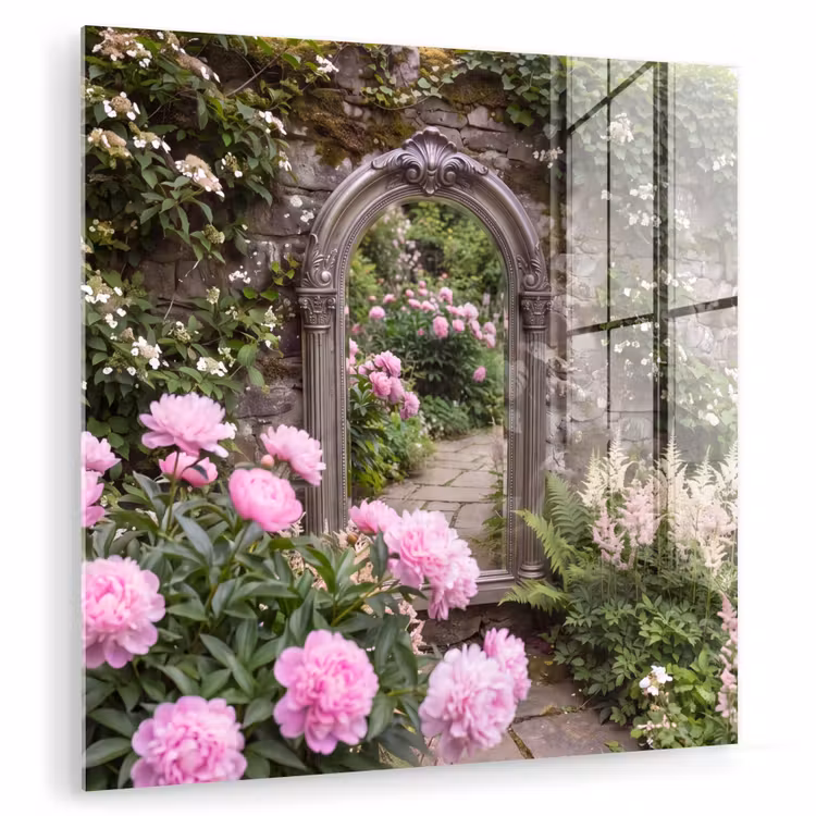 Glas schilderij - Spiegel - Tuin - Bloemen — 1