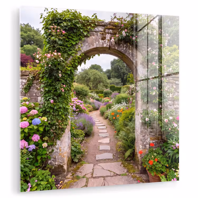 Glas schilderij - Tuin - Bloemen - Pad — 1