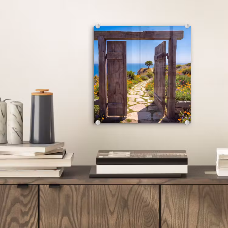 Glas schilderij - Poort - Pad - Zee — 2