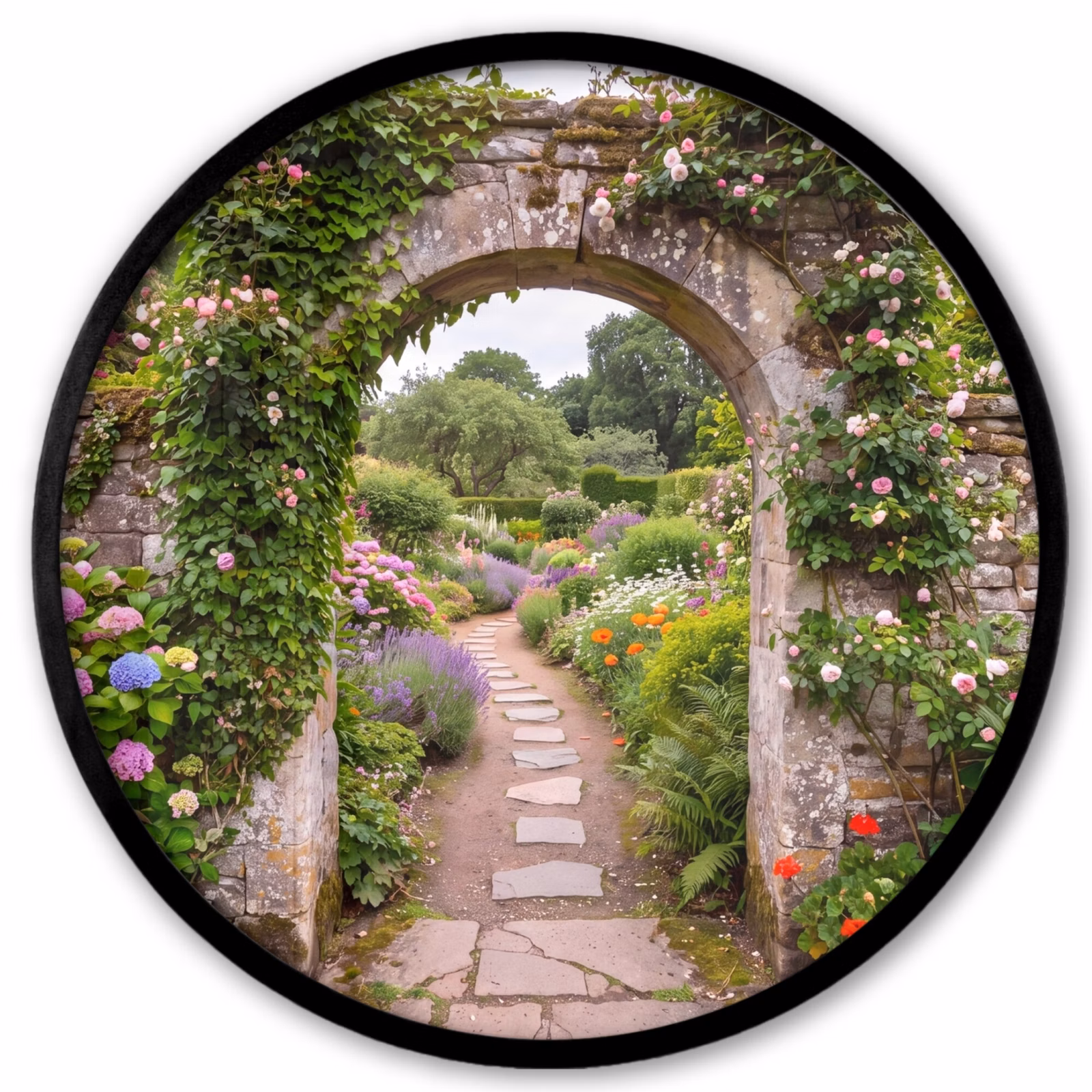 Ronde fotolijst - Tuin - Bloemen - Pad — 1