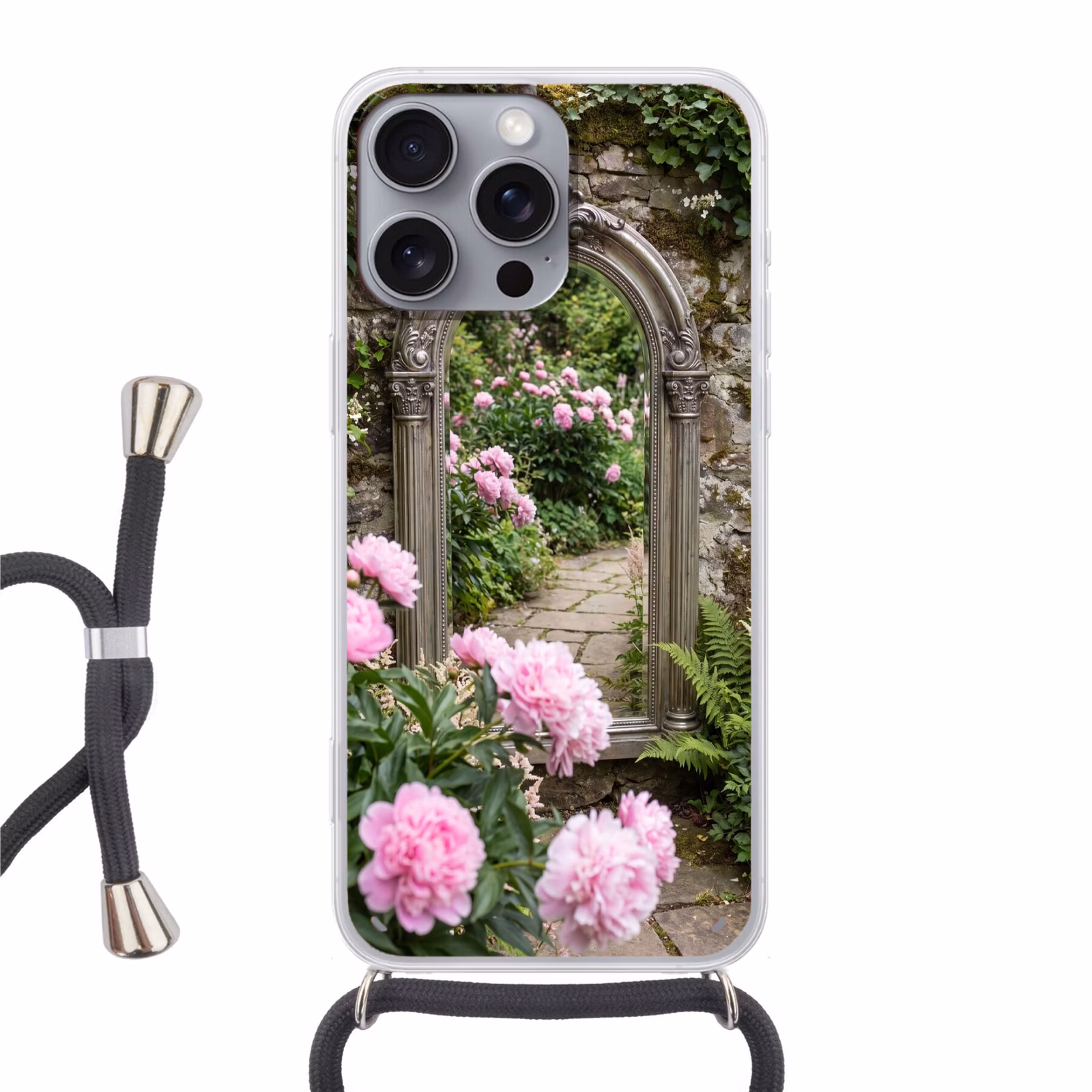 Telefoonhoesje met koord - Spiegel - Tuin - Bloemen — 1