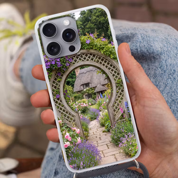 Telefoonhoesje met koord - Tuin - Boog - Bloemen — 2