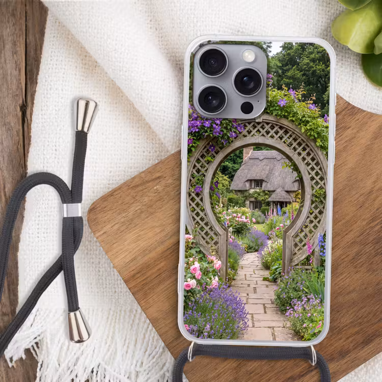 Telefoonhoesje met koord - Tuin - Boog - Bloemen — 3