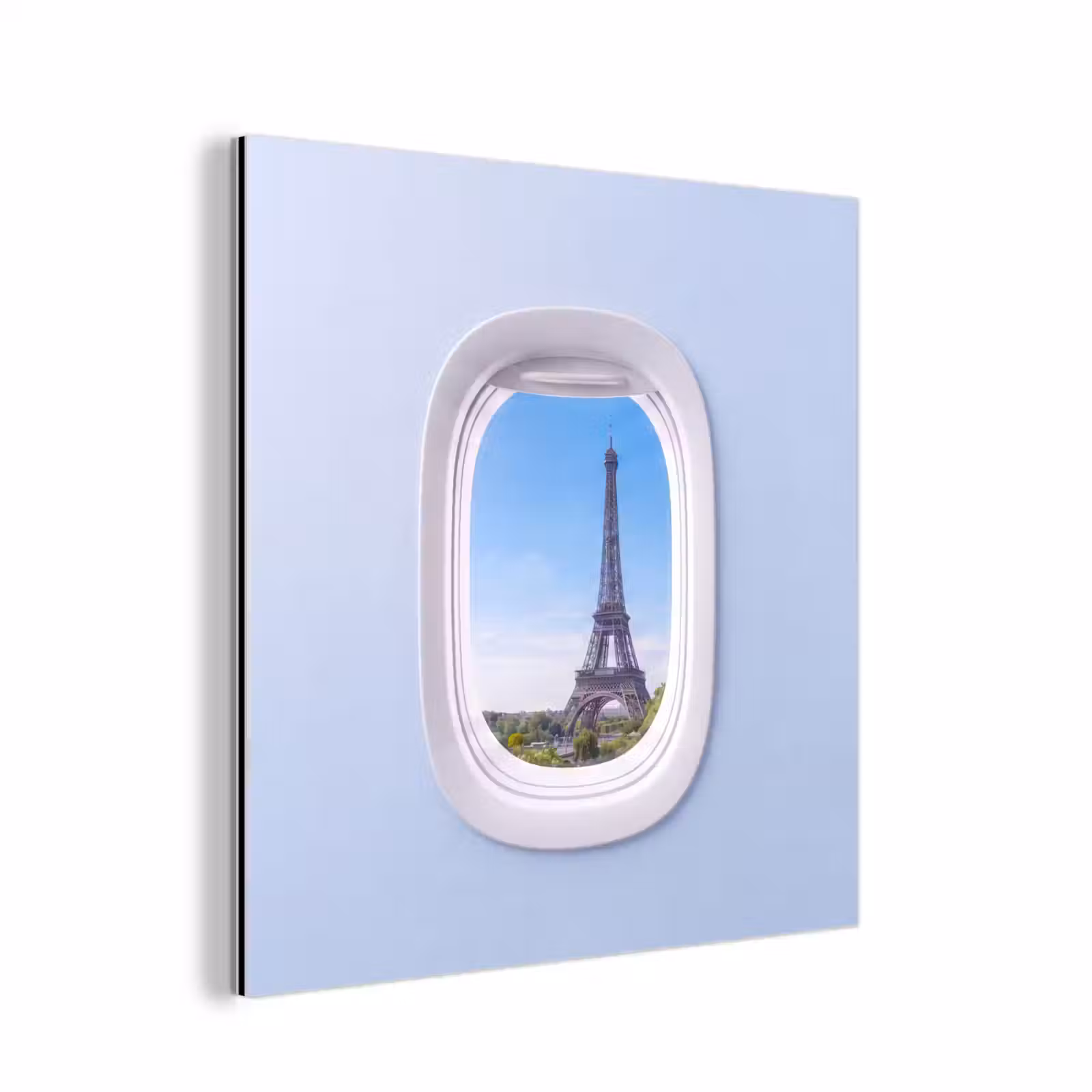 Aluminium schilderij - Eiffeltoren - Vliegtuigraam - Reizen — 1