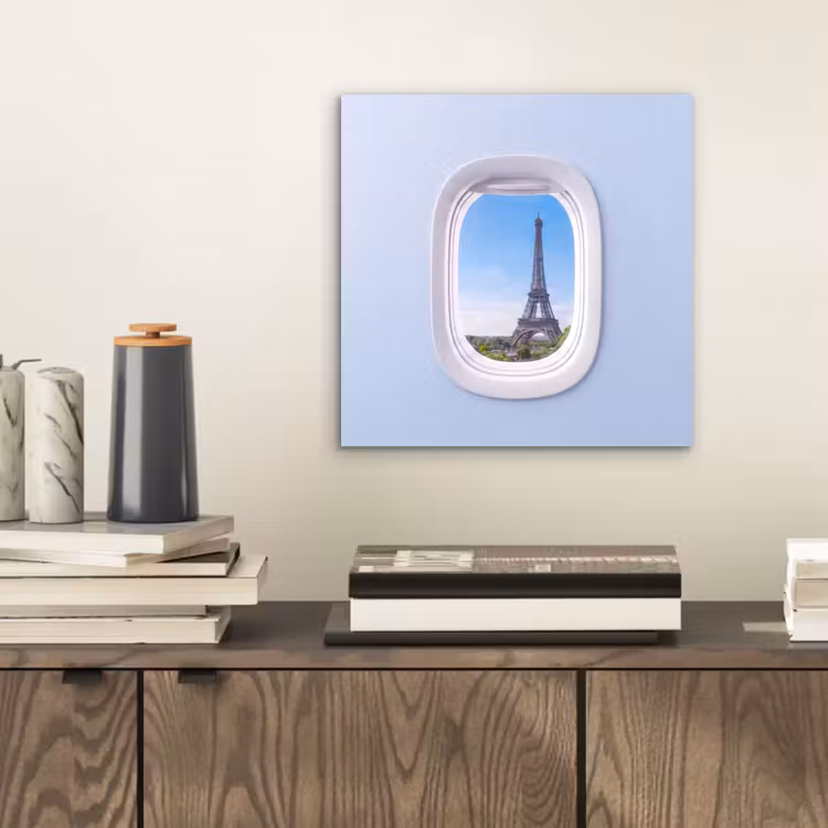 Aluminium schilderij - Eiffeltoren - Vliegtuigraam - Reizen — 2