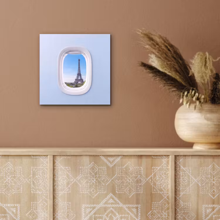 Aluminium schilderij - Eiffeltoren - Vliegtuigraam - Reizen — 5