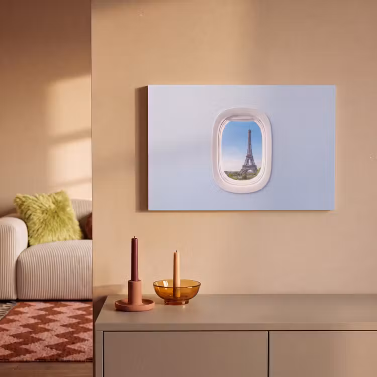 Canvas schilderij - Eiffeltoren - Vliegtuigraam - Reizen — 1